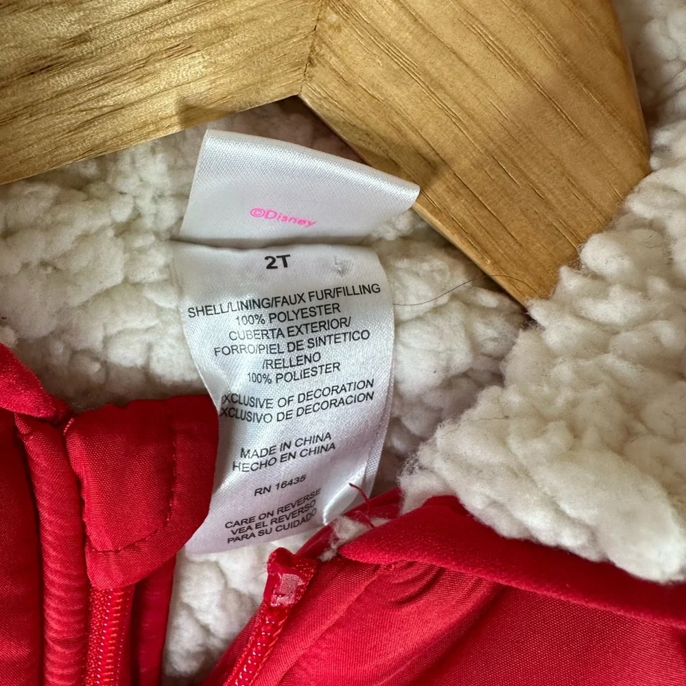 Disney Junior Toddler Minnie Mouse Red Puffer‎ Coat Jacket Size 2T With Ears Bow